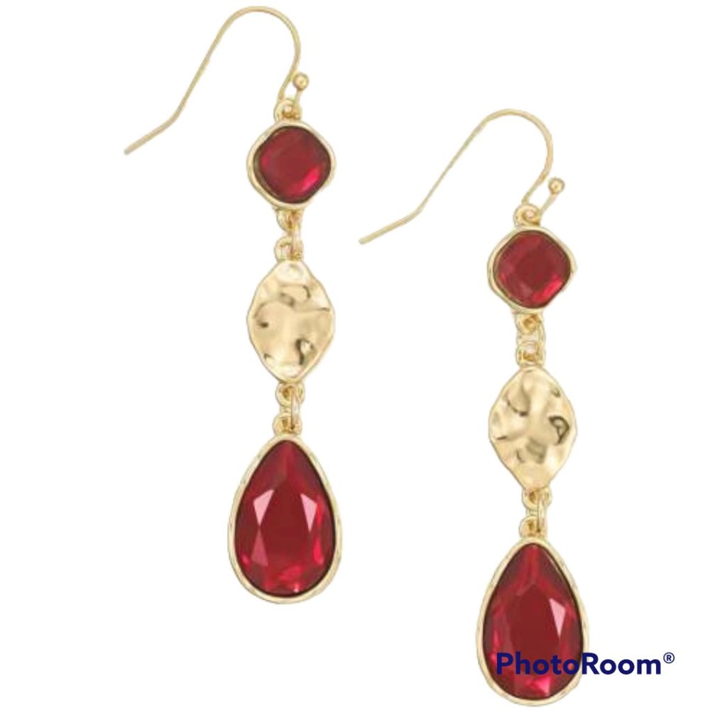Style & Co  Red /Gold Linear Triple Drop Dangle Earrings